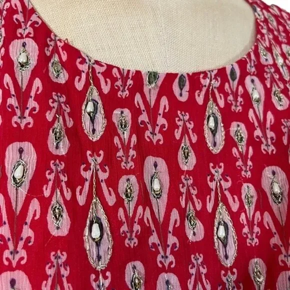 Final Sale! Kalki women's jumpsuit red white beaded flowy long sleeve back zip s - Picture 8 of 9